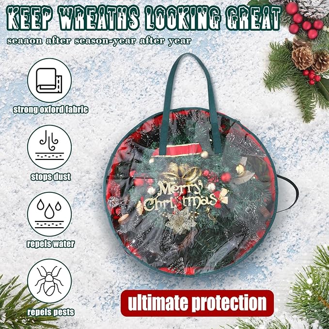 Shappy 8 Pcs Christmas Wreath Storage Bag Clear Wreath Box Wreath Storage Containers with Clear Window and Handle Christmas Garland Storage Containers for Xmas Holiday Seasonal Storage (30 Inch)