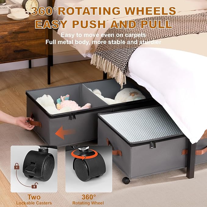 Under Bed Storage Containers with Wheels 9.5 inches Higher Under Bed Storage XXXL Underbed Shoes Blankets Clothes Storage Organizer 2 Pack Under the Bed Storage for College Dorms Bedroom Nursery Rooms