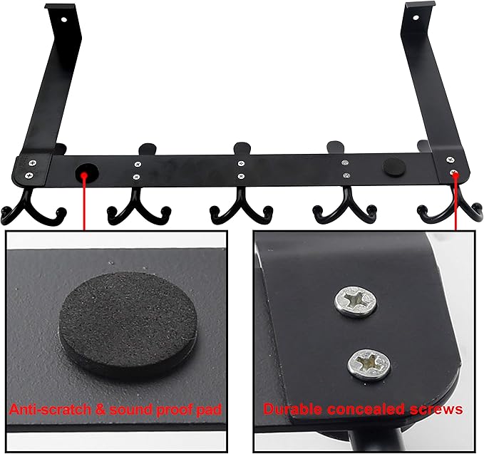 SKOLOO Over The Door Hook - for Doors up to 1-3/4'' Thickness, Pack of 2, Metal Door Hanger with 5 Triple Hooks, Black Over The Door Hanger for Coats, Hats,Towels, Assembly Required