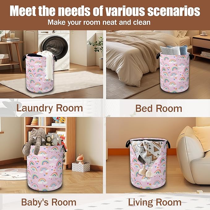 Boho Rainbow Groovy Laundry Basket, Laundry Hamper Waterproof Oxford Cloth Tote Collapsible,Clothes Storage Bucket Decorative Toy Organizer For Bathroom Bedroom 16" x 20.8"