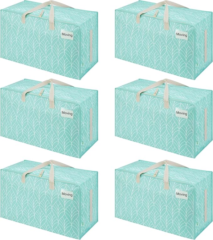 VENO 6 Pack Moving Bags and Large Christmas Decoration Storage Bins with lids. Alternative to Moving Boxes, Packing Supplies for College. Heavy Duty Totes (Evergreen, 6 Pack)