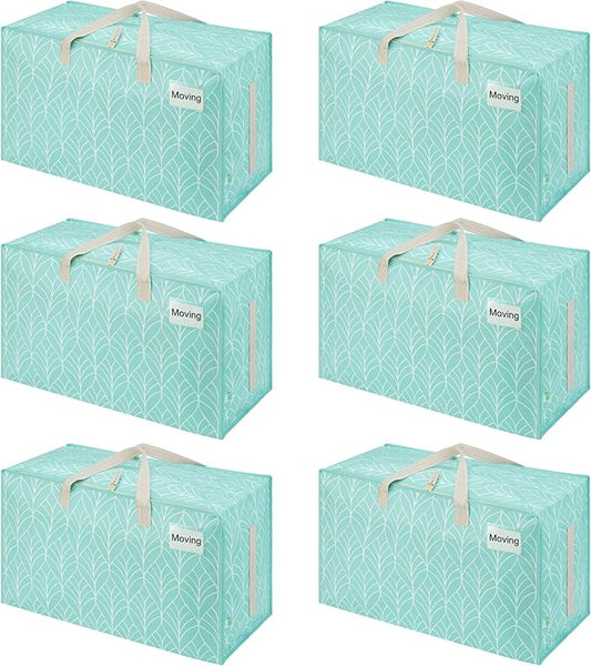 VENO 6 Pack Moving Bags and Large Christmas Decoration Storage Bins with lids. Alternative to Moving Boxes, Packing Supplies for College. Heavy Duty Totes (Evergreen, 6 Pack)