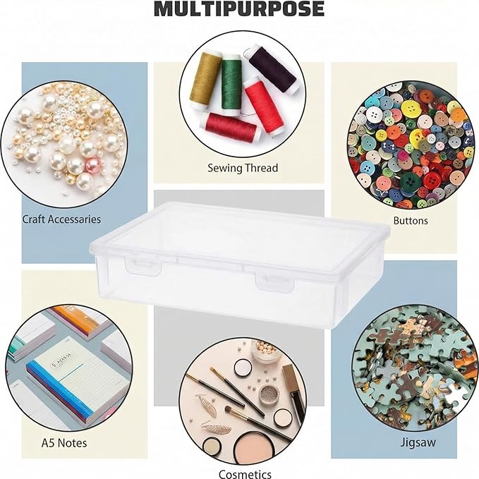 Qunclay 6 Pcs 9 x 8.7 x 2 inches Plastic Storage Box with Lid Multipurpose Craft Organizers Plastic Containers Clear Pencil Case Art Satchel Storage Case for Beads Ornaments Crafts Accessories