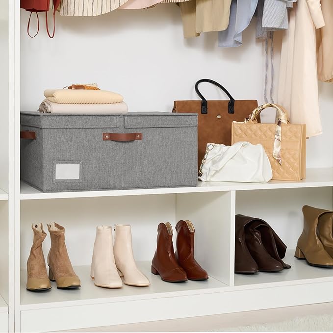 GRANNY SAYS Large Storage Bins with Lids, Decorative Storage Boxes, Collapsible Fabric Storage Bins with Double-Open Lid and Divider, 63L Linen Sorage for Closet, Dark Gray