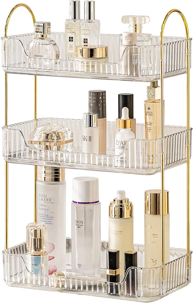 3 Tier Bathroom Organizer Countertop Makeup Perfume Tray Skincare Organizer for Bathroom Dresser Vanity (White)