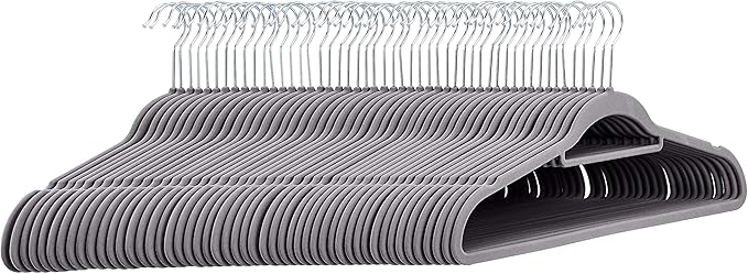 Amazon Basics Heavy Duty Non-Slip Velvet Suit Hangers with Horizontal Tie Bar, 50-Pack, Dark Gray