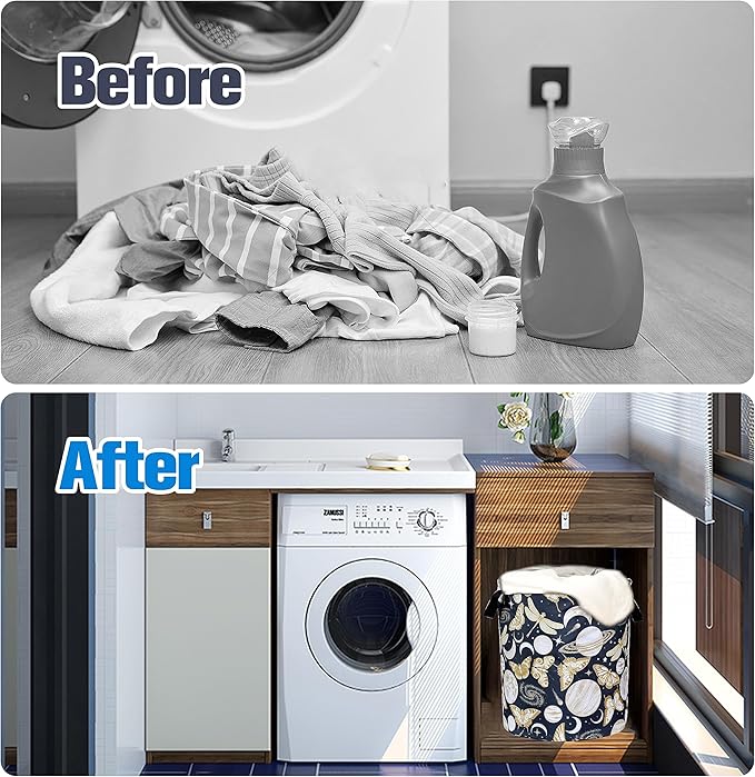Moon Butterfly Laundry Basket Moth Dragonfly Insect Foldable Oxford Cloth Tote Bag Laundry Hamper Clothes Storage Bucket Organizer For Bathroom/Laundry Storage/Bedroom 17.7x13.7Inch