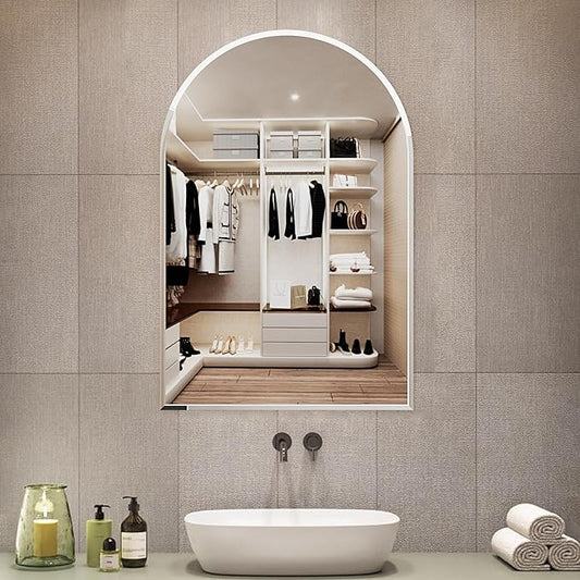 Arched Bathroom Mirror, 22X30 inch Arched Frameless Mirror, Arch Wall Mirror，Frameless Mirrors for Bathroom,Beveled Bathroom Mirror.