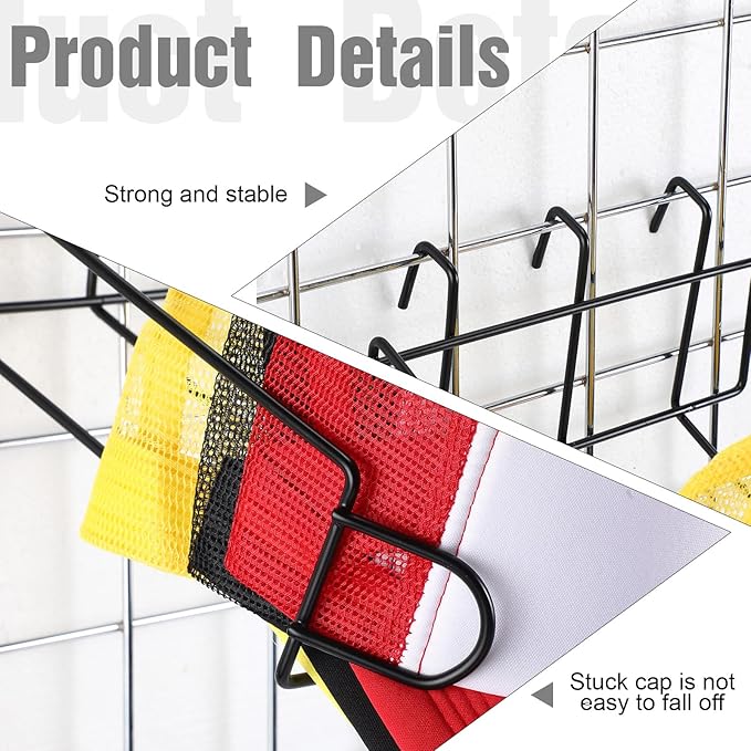 8 Pcs Gridwall Hat Display Rack, Metal Wire Retail Display Shelves Gridwall Organizer Accessories for Grid Panel Displaying Baseball Hats for Home Commercial, Black