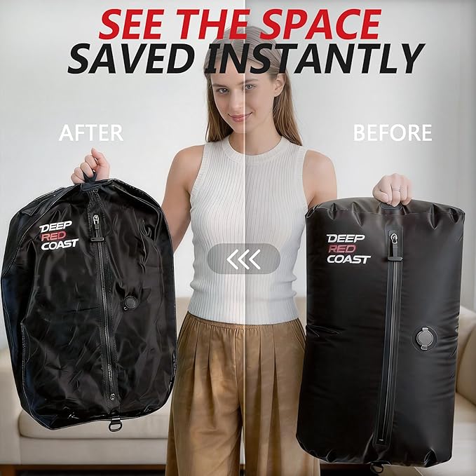 Vacuum Bags for Travel with Pump, 12GAL Compression Packing Cubes with Adjustable Shoulder Strap, IP68 Reusable Vacuum Packing Cubes for Luggage, Backpack, Suitcase, Yoga, Swim, Beach