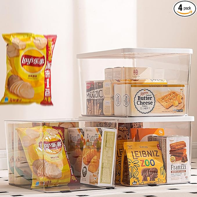 Clear plastic storage bins with LIDS,storage containers for snacks, cosmetics, books, dog food, Storage Organizer for Nursery，Kitchen, Living room,Bedroom, Bathroom, Office (Clear-White Lid, 3XL)