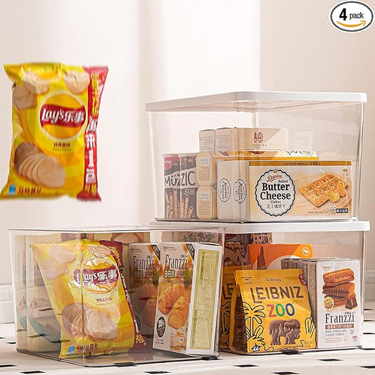 Clear plastic storage bins with LIDS,storage containers for snacks, cosmetics, books, dog food, Storage Organizer for Nursery，Kitchen, Living room,Bedroom, Bathroom, Office (Clear-White Lid, 3XL)