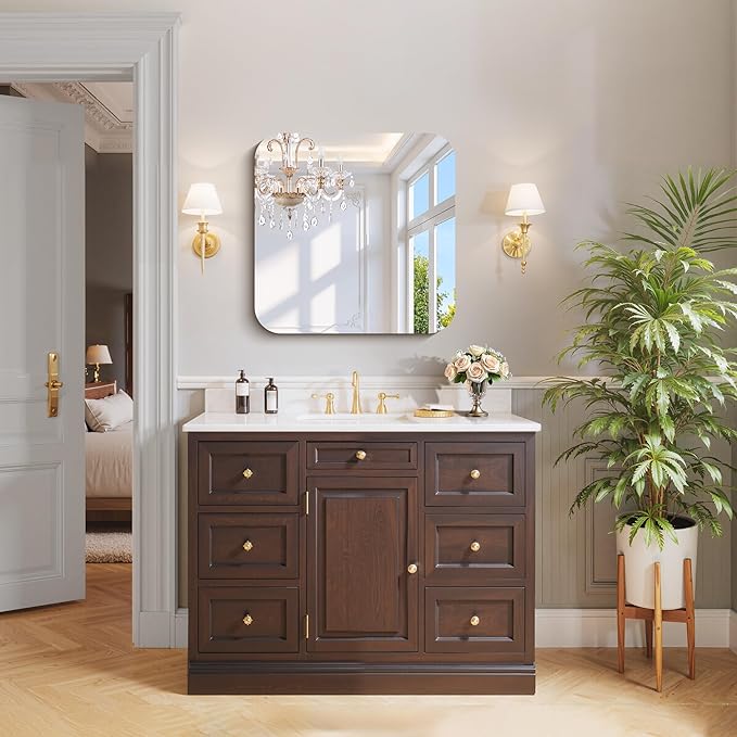 CILIBER Frameless Wall Mirror, 24" x 24" Square Bathroom Mirror Rounded Corner, HD Shatterproof Vanity Mirror with Polished Edge for Over Sink, Bedroom, Entryway, Vertical or Horizontal