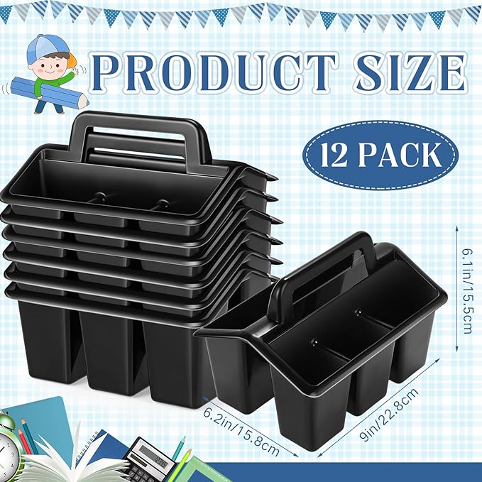 WILLBOND 12 Pcs Classroom Storage Caddies Stackable Utility Caddies with 4 Compartment Plastic Caddy with Handle Portable Storage Bins Organizers for Kids Schools Art Craft Supplies