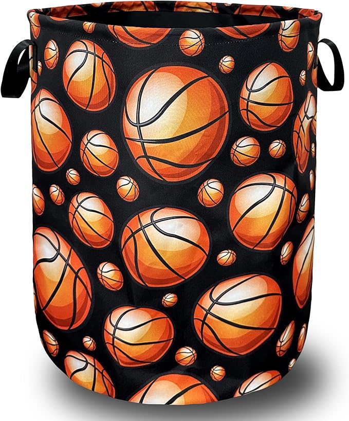 Funny Basketball Laundry Basket With Handles Oxford Cloth Tote Bag Colorful Laundry Hamper 18.9"x16.5" Foldable Clothes Storage Bucket Toy Organizer For Bathroom/Laundry/Bedroom