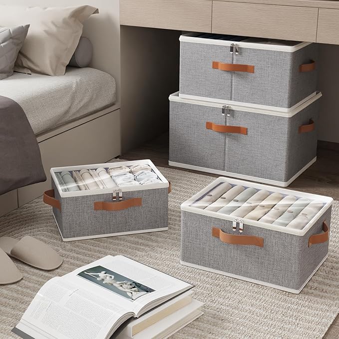OUTBROS Large Storage Boxes, Foldable Bags with Lid, Wardrobe Organiser with Handle and Zipper, Used for storing clothes, blankets, pillows, 17.7 x 13.8 x 9.8 inch, 2-Pack