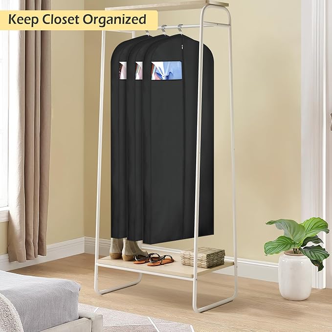 MISSLO 4" Gusseted Garment Bags for Hanging Clothes 65" Dress Bags for Gowns Long Waterproof Dress Cover for Closet Hanging Clothes Storage Bag, 3 Packs, Black