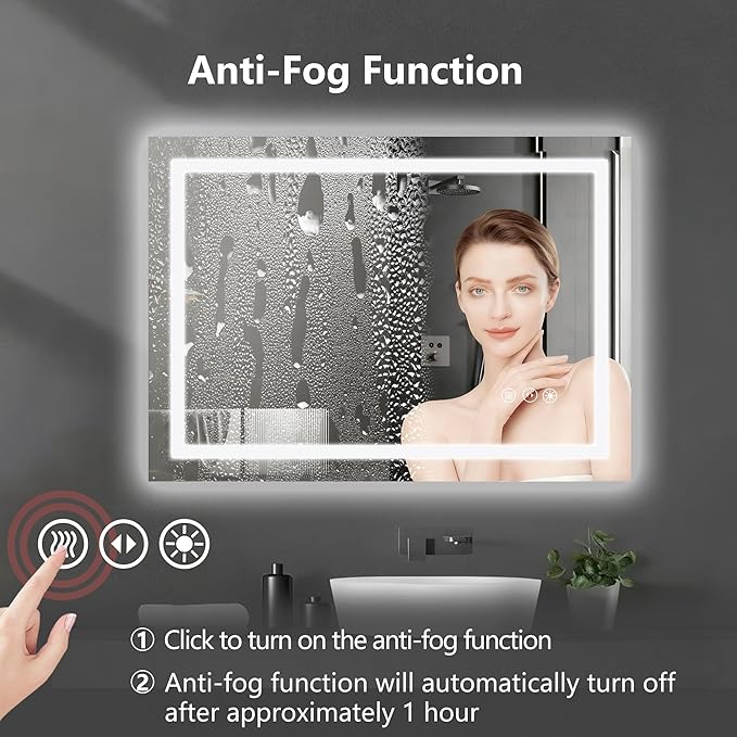 20" x 28" LED Lighted Bathroom Mirror - Backlit + Front Lit Dimmable Vanity Mirror with 3 Color Temperature, Anti-Fog, Memory Function, Shatter-Proof Tempered Glass Wall Mounted LED Mirror