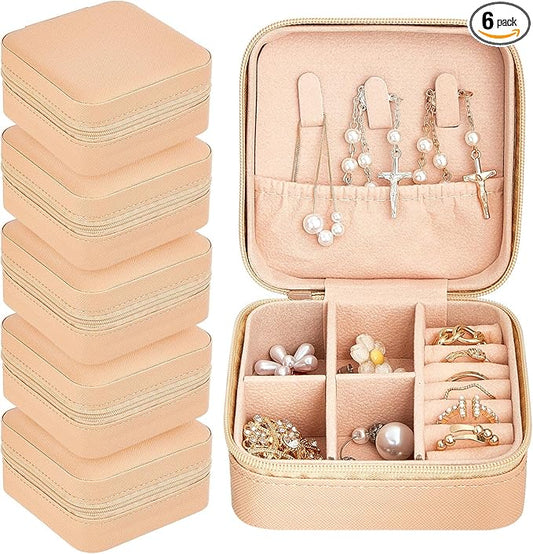 Taiyin 6 Pcs Travel Jewelry Case, Valentines Day Gifts for Her- Small Jewelry Organizer Box Bridesmaid Gifts for Women Girls (Beige)
