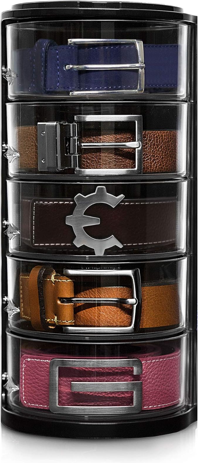 ELYPRO - Acrylic Belt Organizer, Rotating Drawer Storage for Belts, Jewelry, Makeup & Accessories – Transparent, Stackable, Wall-Mountable Design for Closet, Dresser, Vanity – Design Patent Protected
