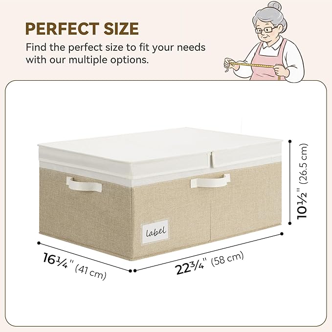 GRANNY SAYS Decorative Storage Boxes with Lid, Large Storage Bins with Double-Open Lid, Fabric Storage Bin for Clothes, 63L Closet Linen Storage Bin, White/Khaki