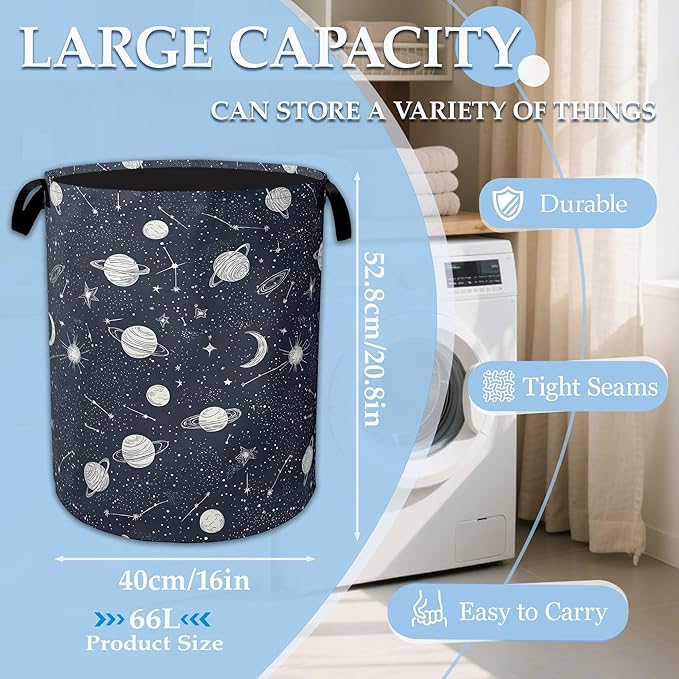 Star Moon Laundry Basket Collapsible Laundry Hamper with Handle, Oxford Clothes Toy Storage Bin for Bathroom Bedroom Room Decor, Gift Basket 16" X 20.8"