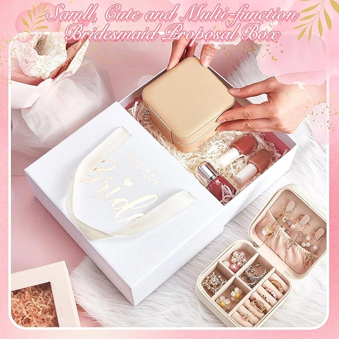 Taiyin 12 Pcs Travel Jewelry Case, Valentines Day Gifts for Her- Small Jewelry Organizer Box Bridesmaid Gifts for Women Girls (Beige)