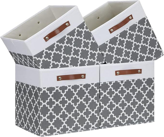Temary Cube Storage Bins 13x13 - 4 Pack Cube Storage Bins for Shelf with Handles (Grey Lattice)