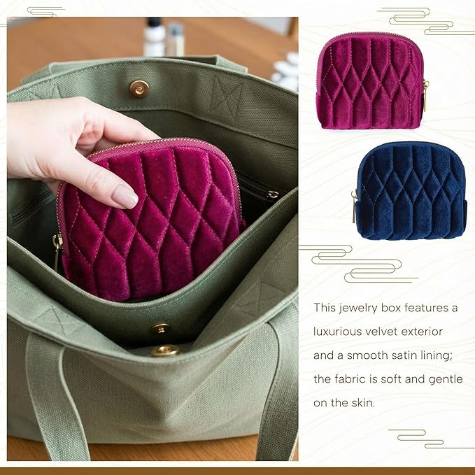 MTLEE 2 Pcs Small Travel Jewelry Case, Mini Soft Velvet Organizer Pouch for Bracelets, Large Earrings, Beaded Necklace, Portable Jewelry Bag Holder for Travel Everyday Use (Vintage)