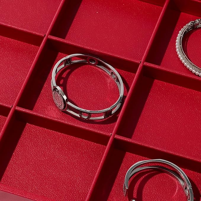 12 Grids Leather Jewelry Trays Bracelets Tray Stackable Jewelry Organizer Trays for Drawer Bracelet Holder For Bracelet Bangle Earrings Watches Storage (Red)
