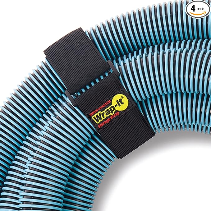 Super-Stretch Wrap-It Storage Straps - 24" (4 Pack) Black - Elastic Hook and Loop Cinch Straps fir Garden and Pool Hose Storage