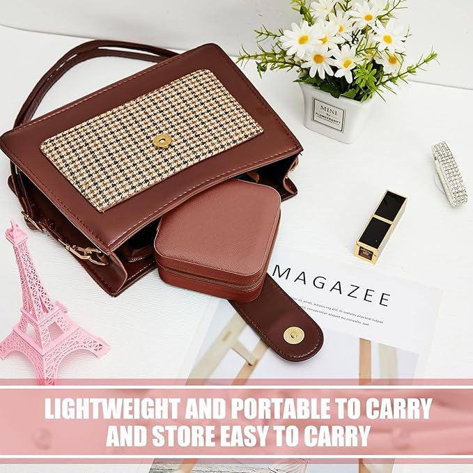 Taiyin 12 Pcs Travel Jewelry Case, Valentines Day Gifts for Her- Small Jewelry Organizer Box Bridesmaid Gifts for Women Girls (Brown)