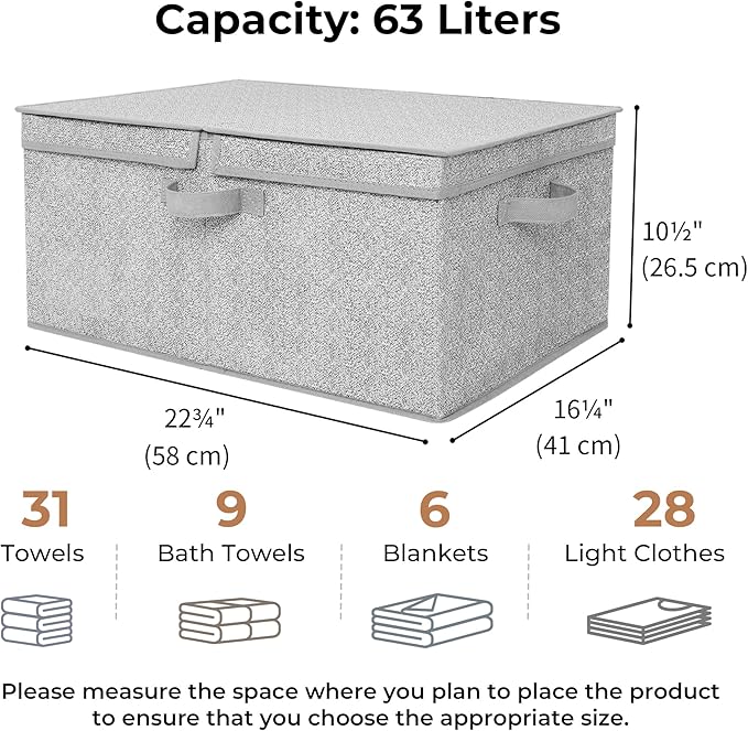 GRANNY SAYS Fabric Storage Bin with Lid, Decorative Storage Box with Label, Extra Large Storage Baskets, Closet Organizer, Memory Keepsake Box, Gray, 1-Pack