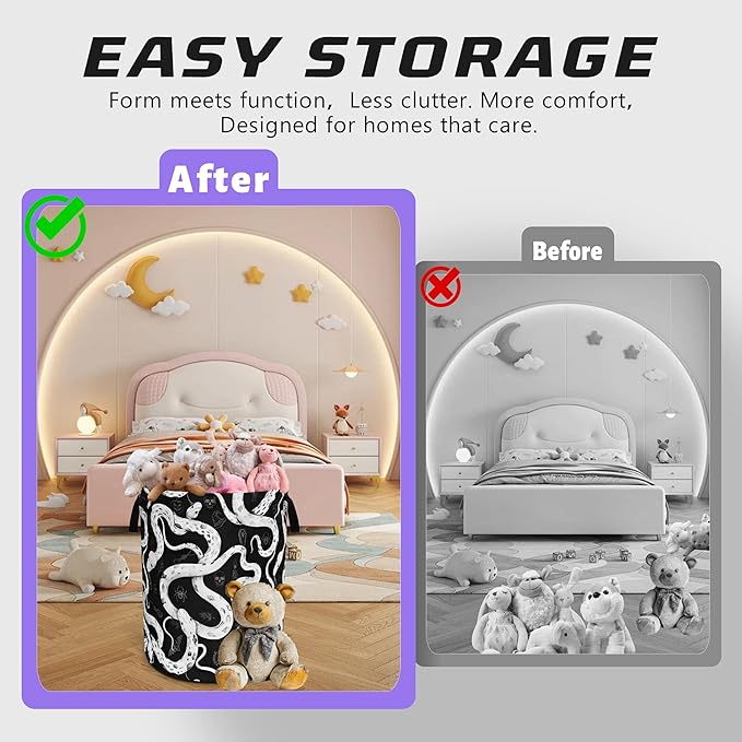 Snake Crawling Laundry Basket Black White Snakes Oxford Cloth Laundry Hamper Funny With Handle Foldable Portable Clothes Storage Basket 18.9 X 16.5 Inch Storage Bag For Laundry Room/Bathroom/Bedroom