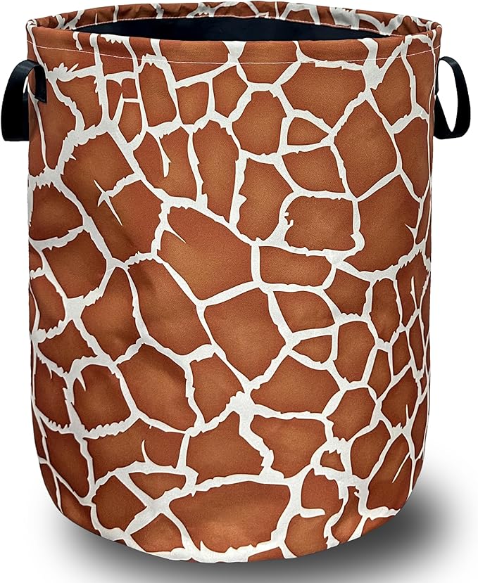 Giraffe Texture Laundry Basket With Handles Oxford Cloth Tote Bag Animals Laundry Hamper 18.9"x16.5" Foldable Clothes Storage Bucket Toy Organizer For Bathroom/Laundry/Bedroom