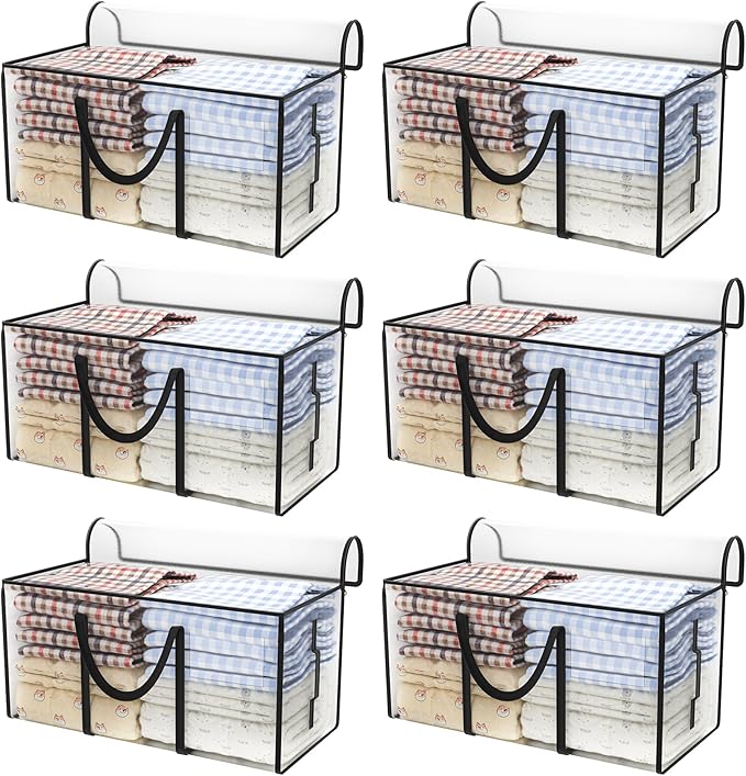 CONGREGATE 6 Pack Extra Large Moving Bags with Zippers and Carrying Handles, Heavy-Duty Storage Tote Moving Boxes for Space Saving, Semi-Transparent 97L/25.6Gal (28.7"x13.7"x15")