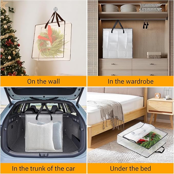 Wreath Storage Bag 4-Pack, 26 Inches 95 L Wreath Storage Container for Home Storage, Storage Bag for Spring Summer Christmas Wreath Decorations or Clothing Blanket Comforters Bed Sheets Pillows
