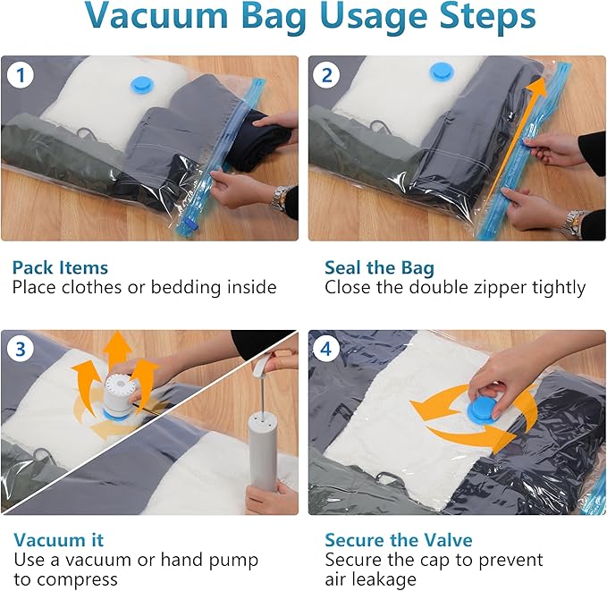 20 Pack Vacuum Storage Bags，Space Saver Bags(4 Jumbo/4 Large/4 Medium/4 Small/4 Roll),Compression for Comforters and Blankets, Sealer Clothes Storage, Hand Pump Included