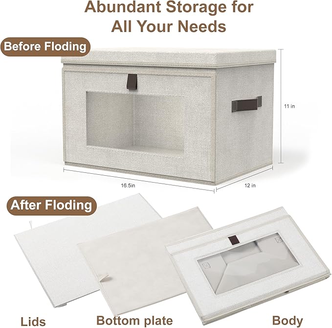 2 Pack 35L Large Foldable Closet Storage Organizer - Front Opening, Clothes Storage Bins with Handles & Window, Collapsible Decorative Storage Boxes with lid for Shelves, Living Room,Dorm