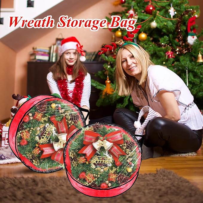 6 Pack Wreath Storage Container, 30" Wreath Storage Bag, Plastic Bag Storage Comforter Storage Bag with Sturdy Handles for Holiday Seasonal Wreath, Red