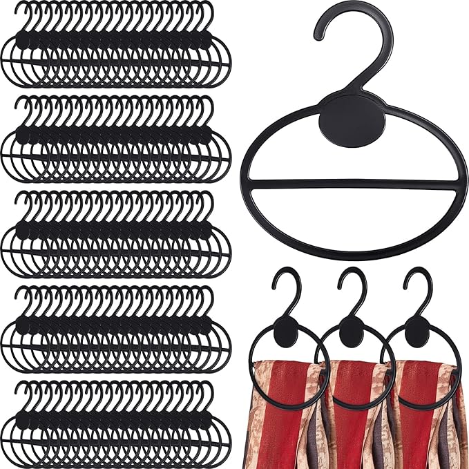 100 Pcs Scarf Hanger Plastic Holder Organizer Space Saving Scarf Organizer Clothes Hanger for Scarves Headscarves Clothing Sorting Storing (Black)