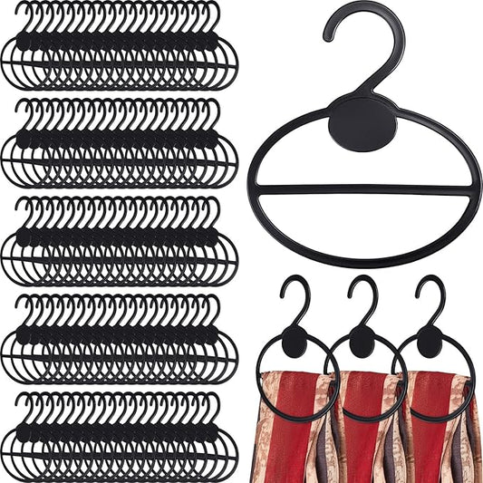 100 Pcs Scarf Hanger Plastic Holder Organizer Space Saving Scarf Organizer Clothes Hanger for Scarves Headscarves Clothing Sorting Storing (Black)