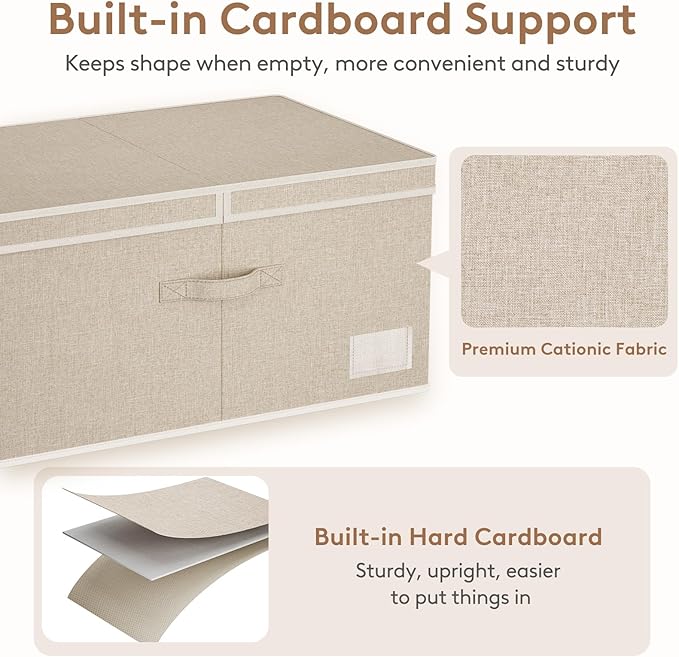 Lifewit Clothes Storage Bins with Lids, Fabric Foldable Storage Boxes with Handles, Decorative Closet Organizer, Stackable Cube Baskets Container for Bedroom, Office, 71L Extra Large Beige, 2 Packs
