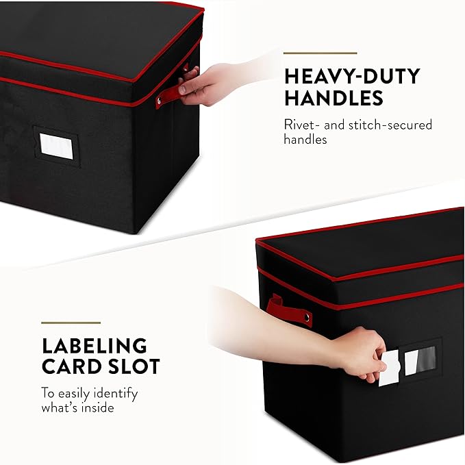 ZOBER Christmas Ornament Storage Box - Stores 36 4" Large Ornaments with Individual Trays - Tear Proof 600D Oxford Fabric - Ornament Organizer Storage Box, Durable Christmas Containers Holder -Black