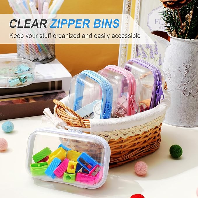 Hoolerry 4 Pcs Hard Clear Zipper Case Makeup Bags Plastic Pencil Pouch Transparent Storage Box Containers for Cosmetics, Snacks, Building Blocks, Puzzles(Multicolor,5 x 3 x 2 in)
