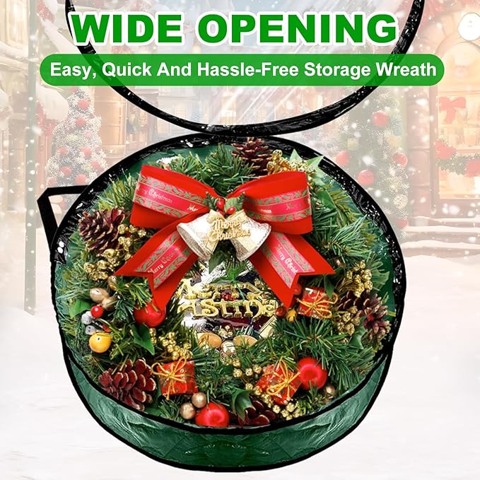 6 PCS Clear Wreath Storage Bag, 24x8 Inch Christmas Wreath Storage Container, PVC+PE Wreath Protector with Handle for Xmas Holiday Seasonal Wreath Garland (3 Green+3 Red)