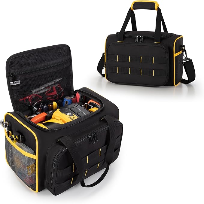 12-inch Tool Bag with Multiple Pockets, Heavy Duty Tool Tote for Men, Black