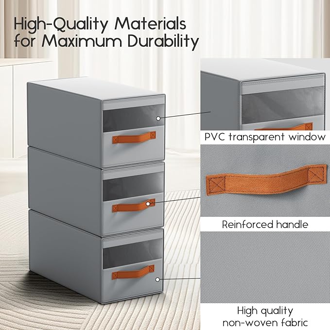 Hat Organizer for Baseball Caps - 2 Pack Pull-Out Drawer Hat Storage Organizer Box with Clear Window, Stackable Closet Cap Holder, Baseball Cap Organizer for Closet, Bedroom, Home, Gray