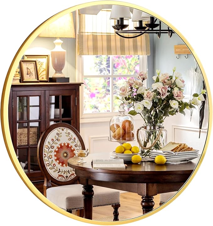 20 Inch Round Mirror - Circle Mirrors for Bathroom, Entryway and Living Room Wall Decor, Modern Hanging Vanity Mirror, Matte Gold Circle Decorative Wall Mirror