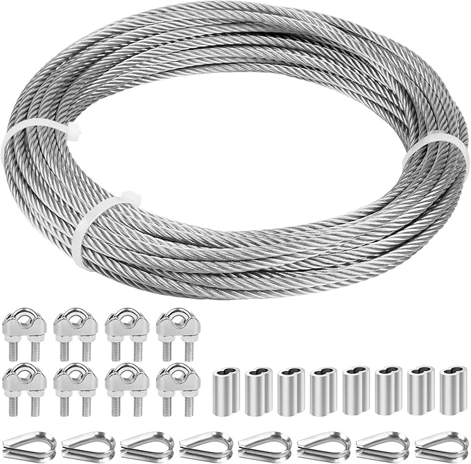 BLIKA 50FT 304 Stainless Steel Cable, Stainless Steel Decking Railing 3/16 inch with 7 x 19 Strand Construction, 3700lbs Breaking Strength Marine Grade for Rail, Deck, Clothesline and DIY Balustrade